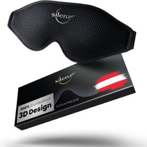 SILENZZZ® Premium Schlafmaske - 3D Augenmaske für Frauen & Herren - Schlafbrille bequem gepolstert für absolute Dunkelheit - Sleep-Mask, Schlaf-Maske schwarz