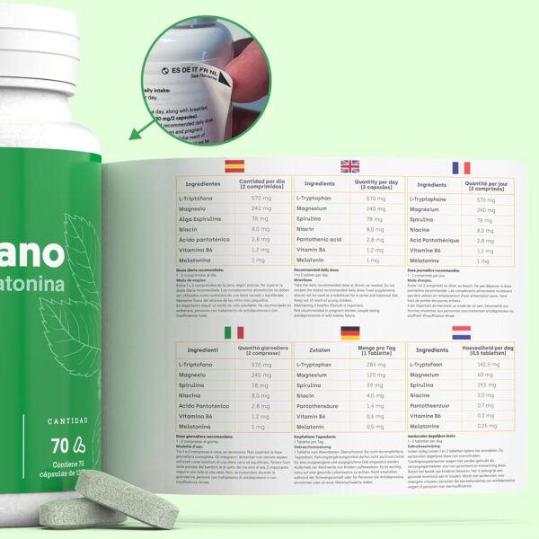 Natürliches L-Tryptophan Tabletten Hochdosiert 570mg - Schalfhilfe mit Tryptophan, Melatonin & Spirulina - Natürliche Formel für Besseren Schlaf, Weniger Angstzustände, Mehr Energie & Konzentration – Bild 5