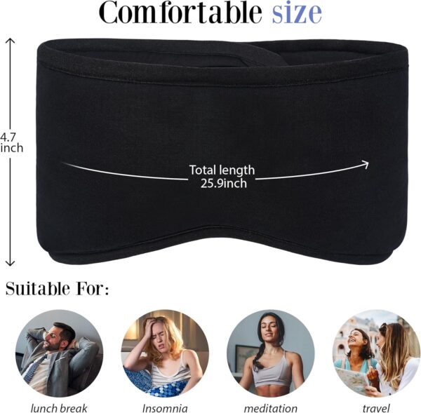 FRESHME Schwarze Schlaf-Augenmaske mit Ohrenschutz, blockiert Licht, konturierte Nacht-Augenbinde, Augen-Schlafmaske mit Ohrenschutz, für Männer und Frauen, Seitenschläfer, Nachtgeschenk – Bild 2