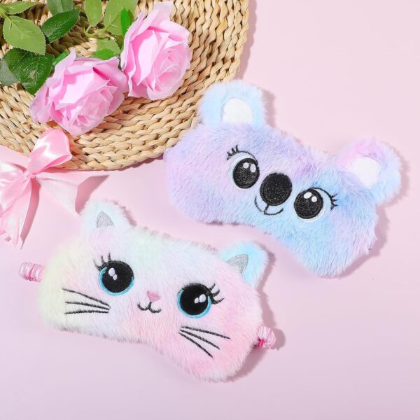 YUXIANLB 2 Stück Plüsch-Schlafmaske für Kinder, bunte weiche Schlaf-Augenmaske, süße Tier-Augenbinde zum Schlafen, Satin-Augenschutz für Frauen, Kinder, Reise-Nickerchen-Geschenk (Katze & Koala) – Bild 3