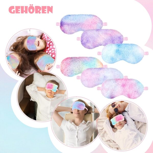 Plüsch Augenmaske, 6 Stück 24×10cm Schlafmaske, Flauschige Augenabdeckung für Augenbinde Weich Augenmaske für Kinder Mädchen Partytütenfüller Partygeschenke für Kindergeburtstage (6 Farben) – Bild 5