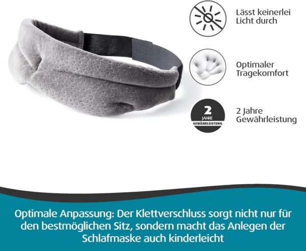 TEMPUR Schlafmaske für Damen und Herren, blickdichte verstellbare Schlafbrille für tiefe Entspannung, Grau – Bild 2