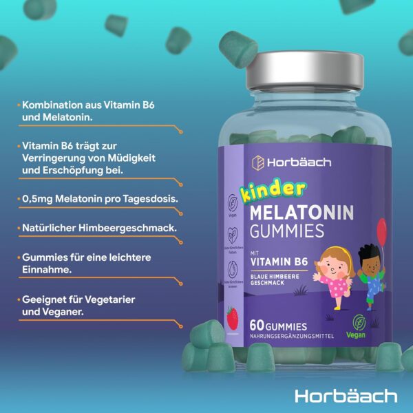 Melatonin Gummies Kinder | 60 Gummibärchen for Kids | 0,5 mg mit Vitamin B6 | by Horbaach – Bild 2