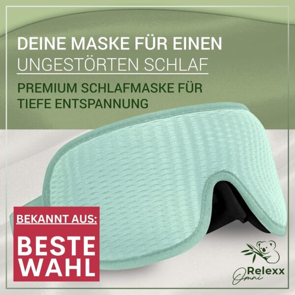 OMNIRELEXX Schlafmaske – Atmungsaktive 3D Schlafbrille – Bequeme und weiche Augenmaske für Frauen und Männer - 100% Lichtblockierend - Reisebeutel - Vertiefung für die Augen - Memory Schaum (Türkis) – Bild 3