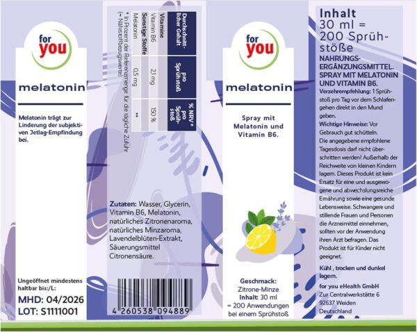 for you Melatonin Spray - Einschlafspray Alternative - Hochdosiert mit reinem Melatonin (0,5mg pro Stoß) - 200 Tage Vorrat - Melatonin Spray hochdosiert mit Lavendel ohne Alkohol - vegan, 30 ml – Bild 6