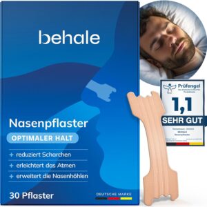 Behale - 30x Nasenpflaster Schnarchen - Dermatologisch getestet I Nose Strips for sleeping I Anti Schnarch Unterstützung I Schnarchstopper | Für normale bis fettige Haut