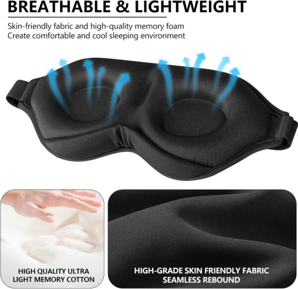 ZQQO 3D Schlafmaske füR Frauen Herren - Schwarze Bequem Augenmaske Zum Schlafen mit 15 MM Tiefer AugenhöHle, 100% Verdunkelungs Sleep Mask Perfekt füR SeitenschläFer als Flugzeug & Reise Gadgets – Bild 7