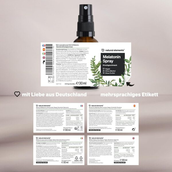 Melatonin Spray Kirsche – 0,5 mg Melatonin pro Tagesdosis – Zuckerfrei – mit Vitamin B1 und B6 – 30 ml, vegan, in Deutschland produziert – Bild 5