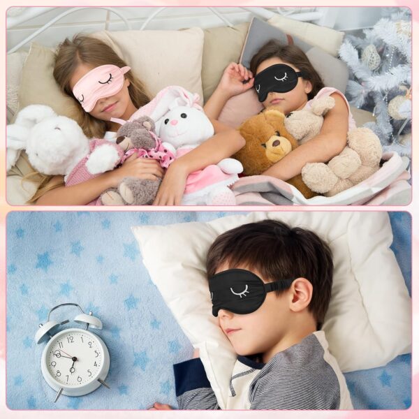 2 Stücke Schlafmaske Seide Kinder Augenmaske Schlafmaske Sleeping Mask, Schlafbrille Damen Schlafmaske Frauen Herren Weiche Licht Blockierende Nachtmaske Mit Aufbewahrungstasche(Schwarz Rosa) – Bild 5