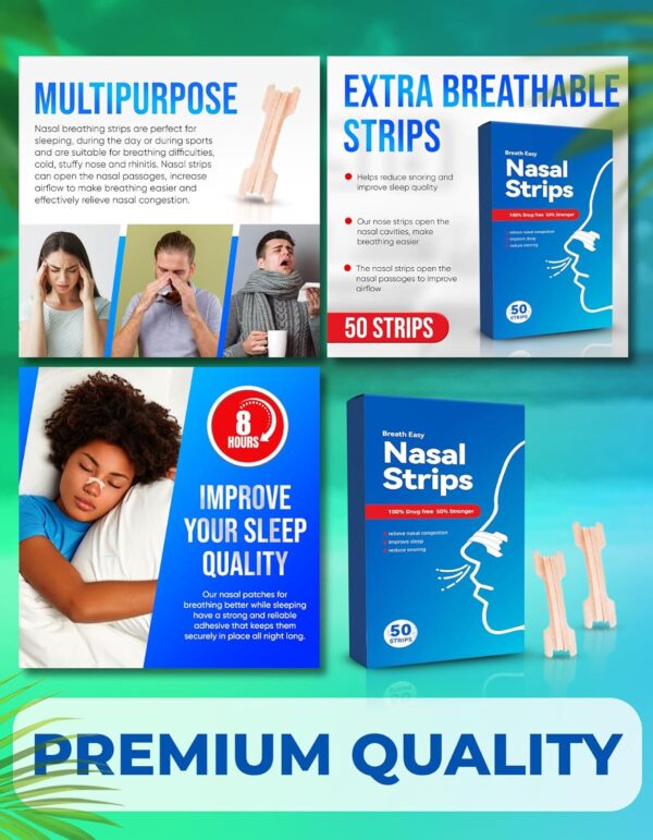 Anti-Schnarch Nasenstrips | 50 Nasenpflaster fürs bessere Atmen für Sport und Schlaf für Erwachsene und Kinder | Hautfarbe | Atemtrainer gegen Schnarchen | Nasal Strips – Bild 8