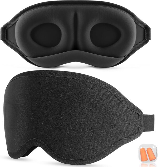 Aosun Schlafmaske für Seitenschläfer, 2024 Upgrade 3D Augenmaske Schlafmasken für Herren und Frauen, 100% Lichtblockierende Schlafbrille mit Verstellbarem Gummiband für Reisen (Schwarz)