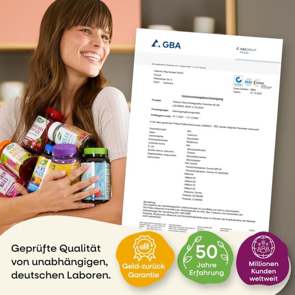 Relax Ashwagandha Gummibärchen hochdosiert - mit Ashwaganda Extrakt und Vitamin B6 - Vitamin Gummies für Psyche und Nervensystem als Alternative zu Schlafbeere Ashwagandha Kapseln - 60 Stk – Bild 6