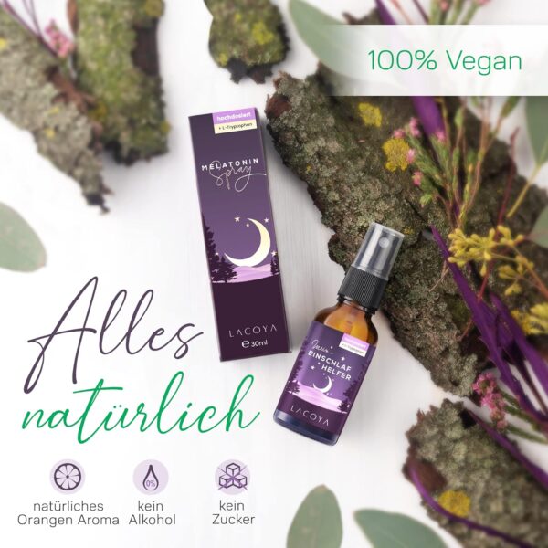 LACOYA® Melatonin Einschlafspray + L-Tryptophan 0,5mg/Sprüher - Melatonin-Spray hochdosiert 5-Fach höher - Natürliche Einschlafhilfe für Erwachsene & Kinder - Sleep Schlaf-Spray ohne Alkohol u. Zucker – Bild 7