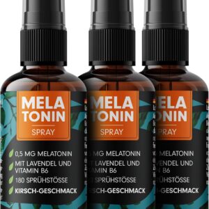 Melatonin Einschlaf-Spray 90 ml - 0,5 mg Melatonin hochdosiert + Lavendel-Extrakt & Vitamin B6 - Melatonin-Spray mit Kirsch-Geschmack (vegan) - laborgeprüft mit Zertifikat - reicht für 540 Anwendungen