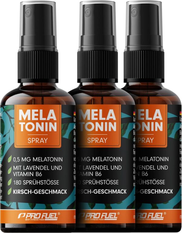 Melatonin Einschlaf-Spray 90 ml - 0,5 mg Melatonin hochdosiert + Lavendel-Extrakt & Vitamin B6 - Melatonin-Spray mit Kirsch-Geschmack (vegan) - laborgeprüft mit Zertifikat - reicht für 540 Anwendungen