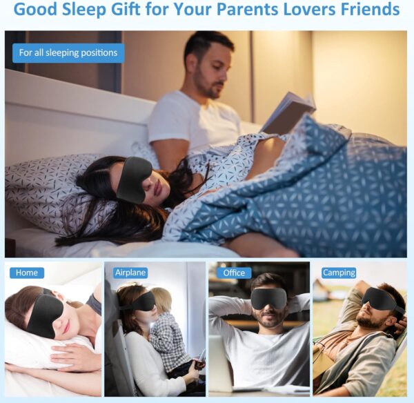 Schlafmaske für Herren Frauen 3D, einzigartige Fase,100% Licht blockierende Augenmaske Schwarz, Verstellbarem Riemen,Bequem Schlafbrille Nachtmaske Reisen Nickerchen Schlafmaske Wimpernverlängerung – Bild 6
