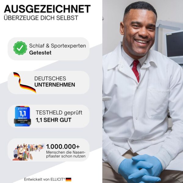 Ellicit® Nasenpflaster Schwarz, 30er Pack Premium Nasenstrips, gegen Schnarchen, Extra Halt für Sport & bessere Schlafqualität, besser Atmen bei verstopfter Nase, Nasal Strips [Universalgröße] – Bild 6