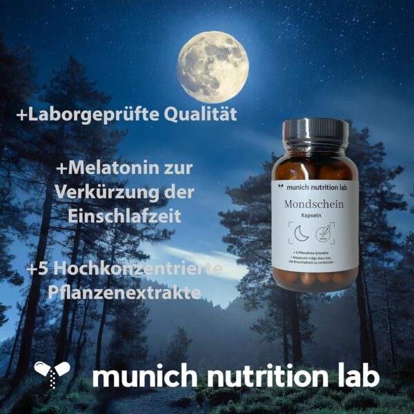 Mondschein Schlafkapseln mit 5 pflanzlichen Extrakten & Melatonin - Hochkonzentrierte Vegane Rezeptur mit Baldrian, Hopfen, Lavendel & mehr - Laborgeprüfte Qualität - 60 Kapseln für 2 Monate – Bild 5