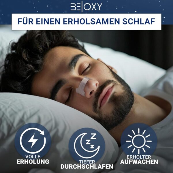 BE|OXY 50x Nasenpflaster gegen Schnarchen, Schnarchstopper extra groß u. stark | Nose-Stripes Nasal-Strips Anti-Schnarch-Pflaster transparent | Nasenstrips geeignet f. Sport, besser Schlafen u. atmen – Bild 4