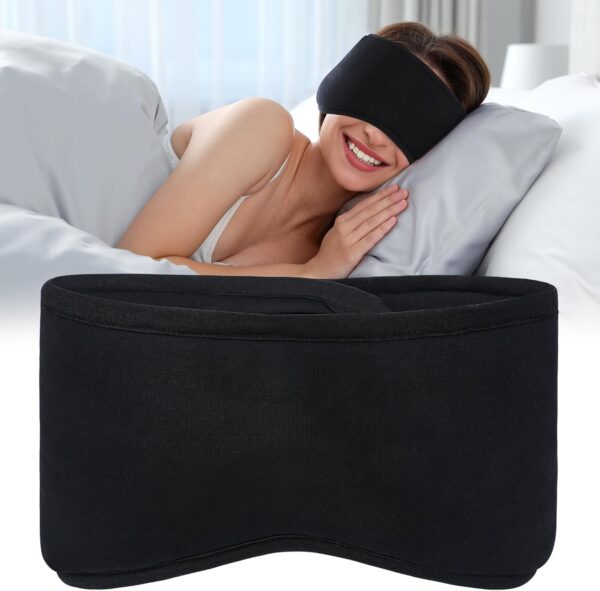 FRESHME Schwarze Schlaf-Augenmaske mit Ohrenschutz, blockiert Licht, konturierte Nacht-Augenbinde, Augen-Schlafmaske mit Ohrenschutz, für Männer und Frauen, Seitenschläfer, Nachtgeschenk