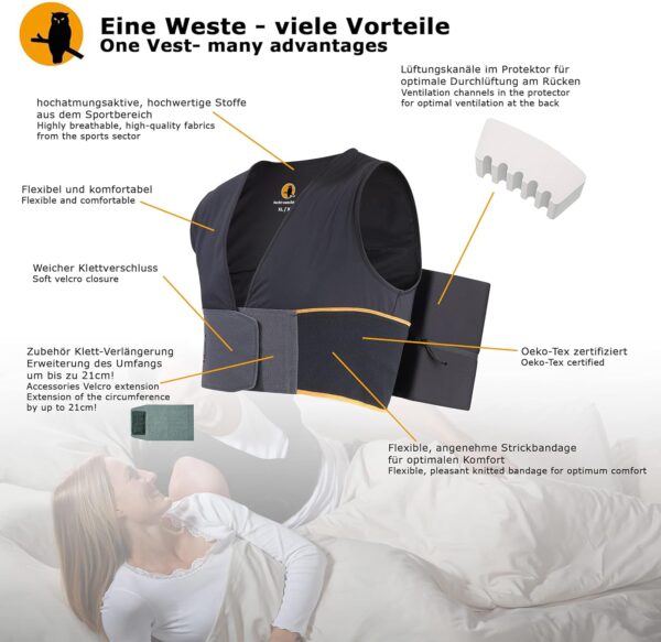 Nachtwaechter Anti-Schnarch Set, Schlafweste. Klettverlängerung, Reisetasche, Gr. L/XL - Schnarchen einfach abtrainieren! – Bild 5