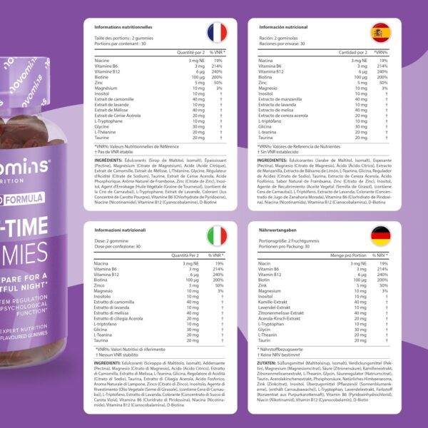 Schlafgummis – Hochwirksames, Nahrungsergänzungsmittel Unterstützung der Nacht – Melatonin-Vorläufer für die Schlafenszeit – Vegan – Glutenfrei – Magnesium – L-Theanin – B12 – von Novomins – Bild 9
