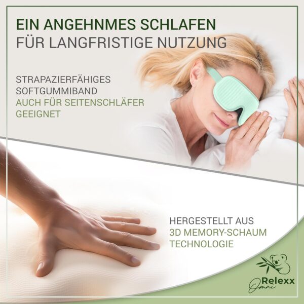 OMNIRELEXX Schlafmaske – Atmungsaktive 3D Schlafbrille – Bequeme und weiche Augenmaske für Frauen und Männer - 100% Lichtblockierend - Reisebeutel - Vertiefung für die Augen - Memory Schaum (Türkis) – Bild 6