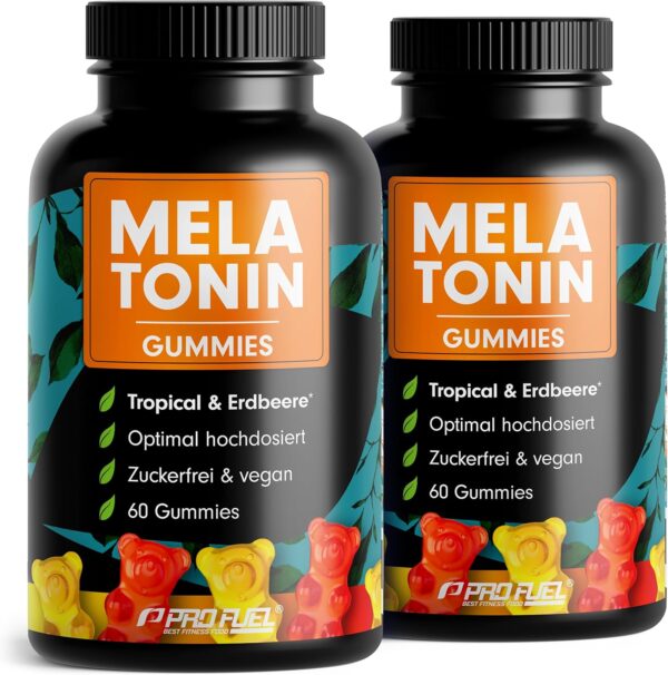 Melatonin Gummies 2x60 mit 0,5 mg bioaktivem Melatonin - leckerer Früchte-Mix-Geschmack - Optimal hochdosiert - Gummibärchen mit Melatonin - Zuckerfrei, laborgeprüft & 100% vegan - Made in Germany