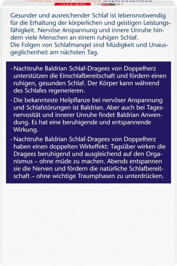 Doppelherz Nachtruhe Baldrian Schlaf-Dragees N – Arzneimittel zur Verbesserung des Befindens bei nervlicher Belastung und zur Unterstützung des Schlafes – 30 Dragees (1er Pack) – Bild 2