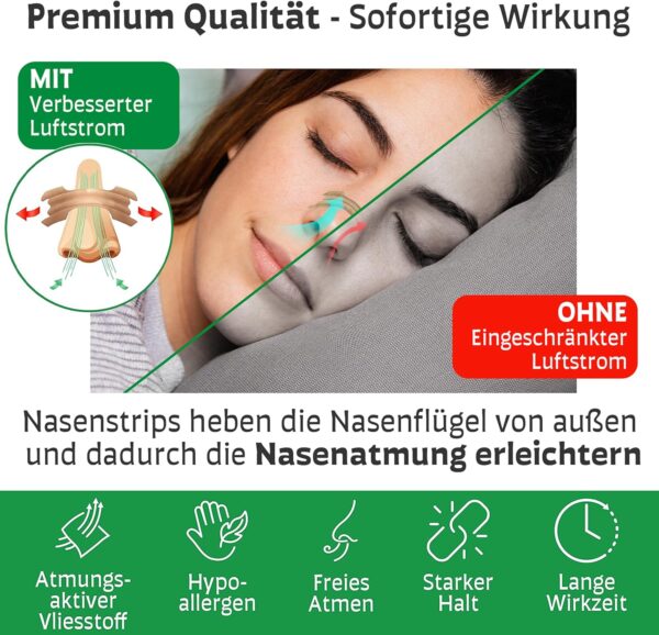 Perfekt-Schlafen24® 120 x Nasenpflaster gegen Schnarchen - 66x19mm - Anti Schnarch Nasenstrips - Besser schlafen ohne schnarchen & besser atmen für Sport - Snoring Nose Strips – Bild 4