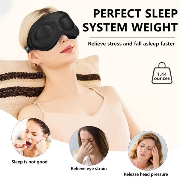 ZQQO 3D Schlafmaske füR Frauen Herren - Schwarze Bequem Augenmaske Zum Schlafen mit 15 MM Tiefer AugenhöHle, 100% Verdunkelungs Sleep Mask Perfekt füR SeitenschläFer als Flugzeug & Reise Gadgets – Bild 6