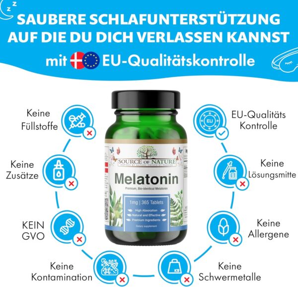 Source of Nature® | 365 Premium Melatonin-Tabletten | 2-Jahres-Vorrat | 0,5 mg pro Dosis (½ Tablette) | Hohe Dosis | Keine unerwünschten Zusatzstoffe | Premium Dänische Marke | Unabhängig getestet – Bild 7