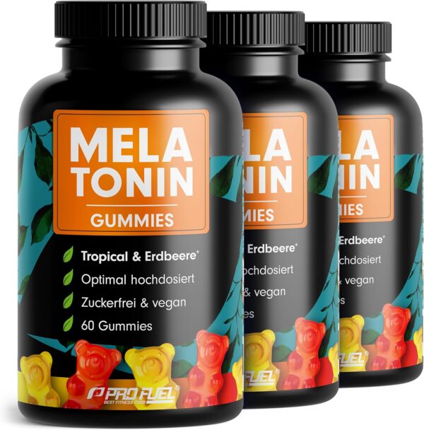 Melatonin Gummies 3x60 mit 0,5 mg bioaktivem Melatonin - leckerer Früchte-Mix-Geschmack - Optimal hochdosiert - Gummibärchen mit Melatonin - Zuckerfrei, laborgeprüft & 100% vegan - Made in Germany
