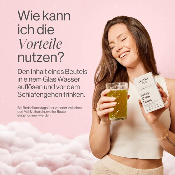 Sleep Calm Drink zur Entspannung mit L-Theanin, GABA, Magnesium, Vitamin B6 und Mangan, Ohne Melatonin, 30 Beutel, Tummy Tox – Bild 6