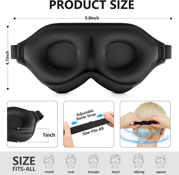 ZQQO 3D Schlafmaske füR Frauen Herren - Schwarze Bequem Augenmaske Zum Schlafen mit 15 MM Tiefer AugenhöHle, 100% Verdunkelungs Sleep Mask Perfekt füR SeitenschläFer als Flugzeug & Reise Gadgets – Bild 4