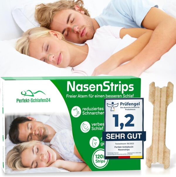 Perfekt-Schlafen24® 120 x Nasenpflaster gegen Schnarchen - 66x19mm - Anti Schnarch Nasenstrips - Besser schlafen ohne schnarchen & besser atmen für Sport - Snoring Nose Strips