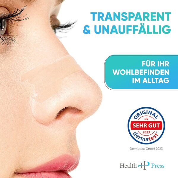 Health Press® Nasenpflaster – 50 Transparente Nasenstrips – Anti Schnarch Pflaster für einfacheres Atmen bei Schlaf & Sport – Schlafnasenstreifen für bessere Atmung – Schnarchstopper – Nasal Strips – Bild 2