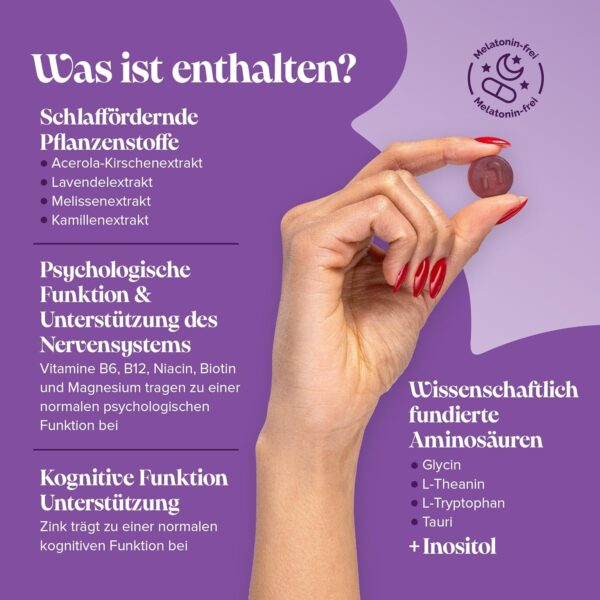 Schlafgummis – Hochwirksames, Nahrungsergänzungsmittel Unterstützung der Nacht – Melatonin-Vorläufer für die Schlafenszeit – Vegan – Glutenfrei – Magnesium – L-Theanin – B12 – von Novomins – Bild 4