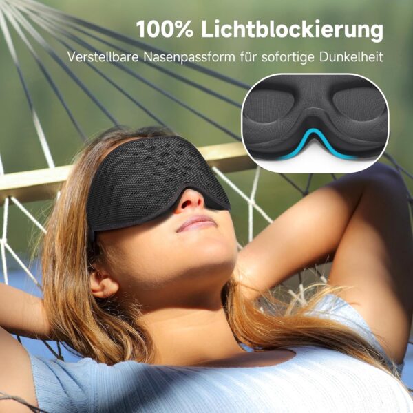 Umisleep Atmungsaktive 3D Schlafmaske für Seitenschläfer, Bequeme, Leichte Schlafbrille für Herren Frauen, mit Aufbewahrungstasche & Ohropax für Flugzeug, Reise, Büro, Schwarz – Bild 5