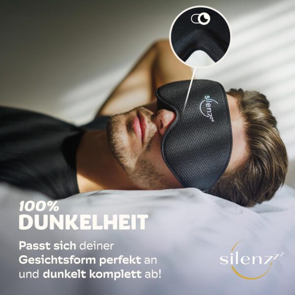 SILENZZZ® Premium Schlafmaske - 3D Augenmaske für Frauen & Herren - Schlafbrille bequem gepolstert für absolute Dunkelheit - Sleep-Mask, Schlaf-Maske schwarz – Bild 2