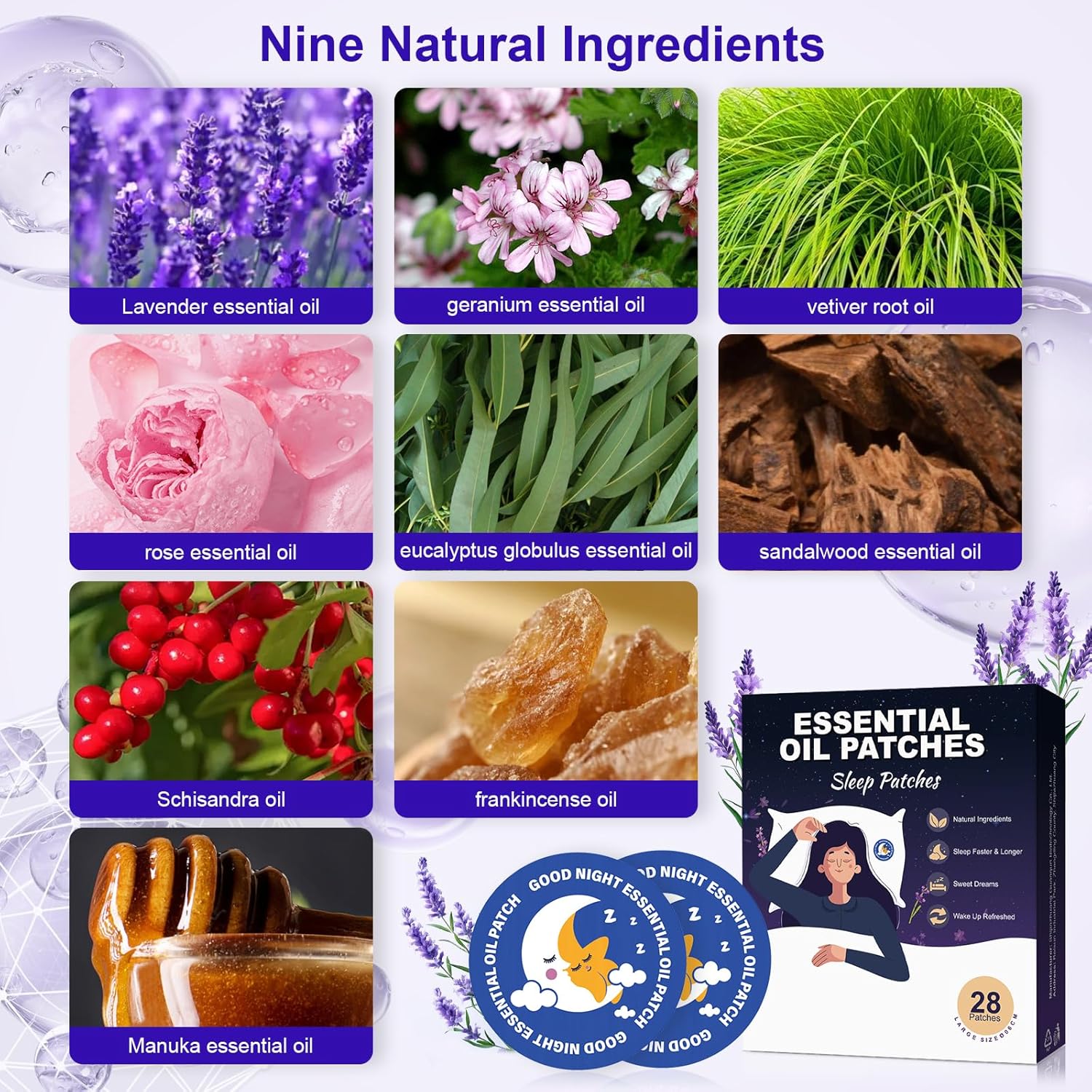 Sleep patches, tiefschlafpflaster für erwachsene,super patch,schnell wirkende Inhaltsstoffe, ganz natürliche schlafpflaster zum durchschlafen, 28er packung -lavendel – Bild 3