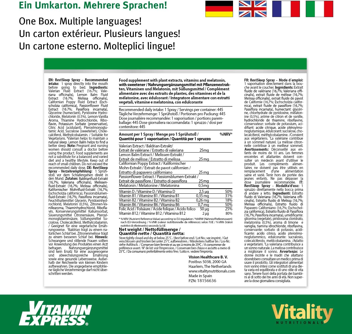 Melatonin Hochdosiert I Melatonin Spray Vegan & Alkoholfrei mit Baldrian, Melisse, Vitamin B6, Vitamin B1 I ReviSleep Spray Vitality Nutritionals by VitaminExpress – Bild 4