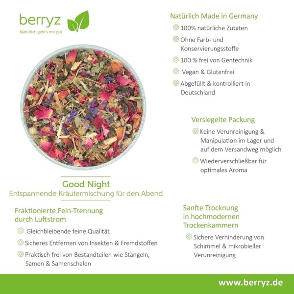 Gute-Nacht Tee mit Melisse, Passionsblume, Lavendel, Rosenblüten, Süßholz | Speziell für die Nacht zugeschnittene Zutaten – Bild 2