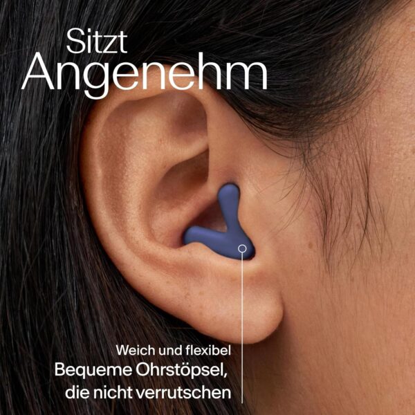 Alpine Silence - Ultrakomfortable Ohrstöpsel zum Schlafen, Konzentrieren & Reisen - Wiederverwendbare Gehörschutz Ohrenstöpsel - Innovative V-Form & weiche Stöpsel in XS/S/M/L - Dunkelblau – Bild 2