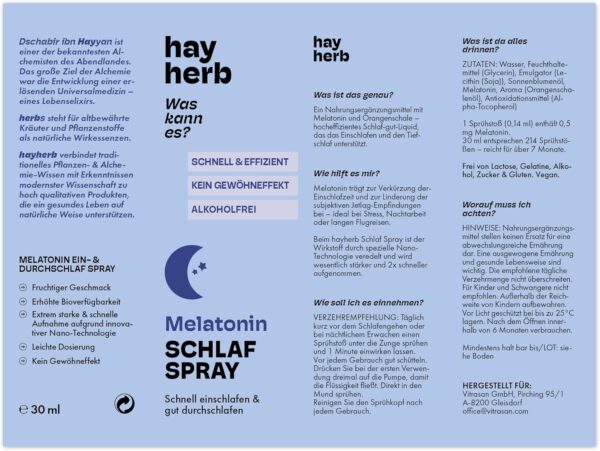 Melatonin Spray von Hay Herb | Schnell & Effizient durch Nano-Technologie | 30ml für über 7 Monate - ohne Gewöhneffekt und natürlich alkoholfrei | Schnell einschlafen, gut durchschlafen – Bild 8
