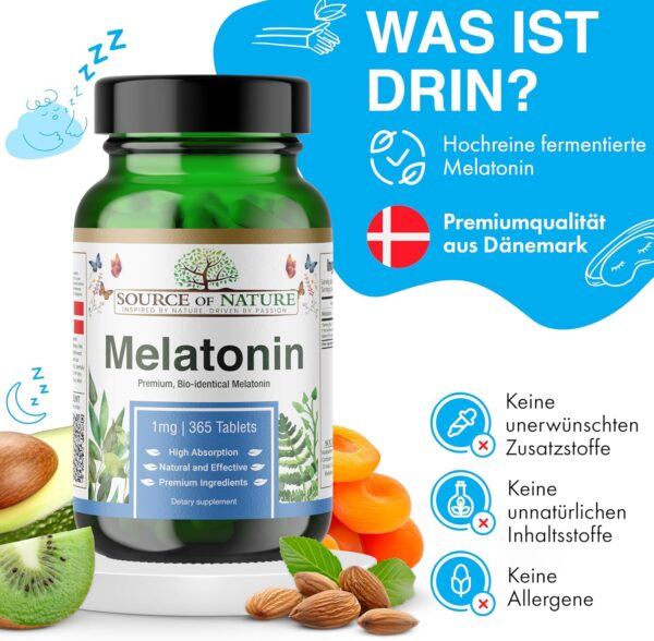 Source of Nature® | 365 Premium Melatonin-Tabletten | 2-Jahres-Vorrat | 0,5 mg pro Dosis (½ Tablette) | Hohe Dosis | Keine unerwünschten Zusatzstoffe | Premium Dänische Marke | Unabhängig getestet – Bild 6