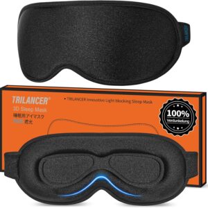Trilancer 100% Lichtblockierende 3D Schlafmaske für Männer & Frauen, 2025 Ultraweiches und Druckfreies Design, Augenmaske für Seitenschläfer, Nickerchen, Meditation, Reisen und Schlafzimmer((Schwarz)