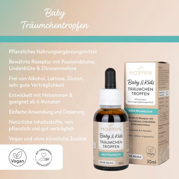 MABYEN Träumchen Tropfen 30ml | ohne Melatonin - pflanzliches Nahrungsergänzungsmittel Baby - Frei von Alkohol, Laktose, Gluten – Bild 2