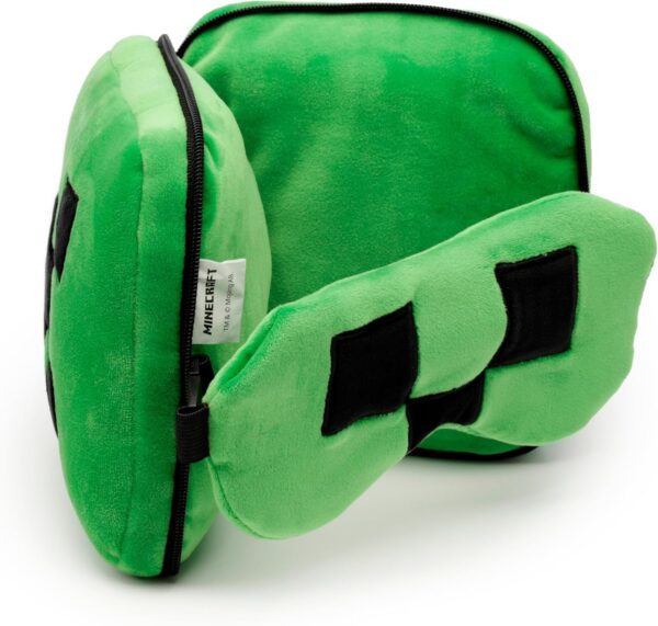 Puckator Relaxeazzz Minecraft Creeper Plüsch Reisekissen & Augenmaske Kopfstütze, Schlafkissen, Nackenkissen, Reisekopfkissen, Schlafmaske, Kinder & Erwachsene für Reise Auto, Zug Flugzeug Accessoire – Bild 3