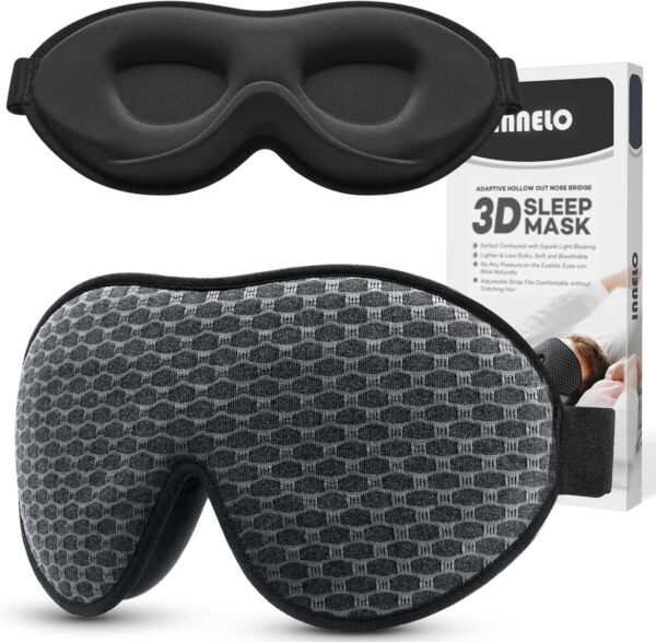INNELO Schlafmaske für Herren Frauen, 2024 Bequeme Atmungsaktive 3D Augenmaske, mit tiefen Augenhöhlen und erhöhten Nasenpads,100％ Lichtblockierende Schlafbrille mit Memory Foam für Reisen, Grau